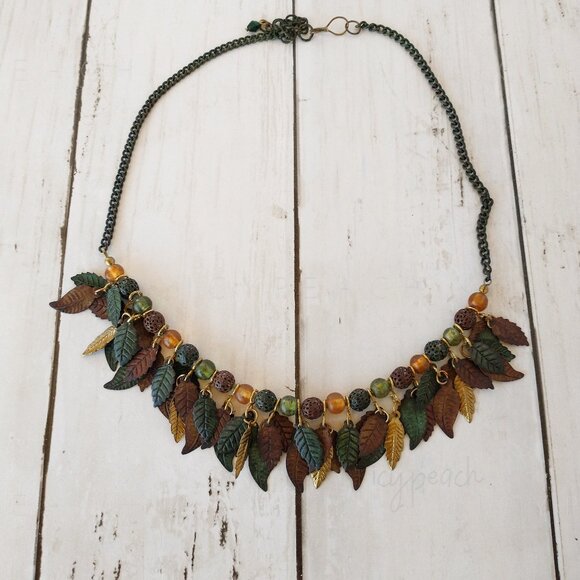 Vintage 90s Mixed Media Necklace Handmade Jewelry Upcycled Retro Cottagecore - Picture 9 of 14